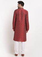 Thumbnail for Jompers Men's Maroon Woven Kurta Payjama Sets