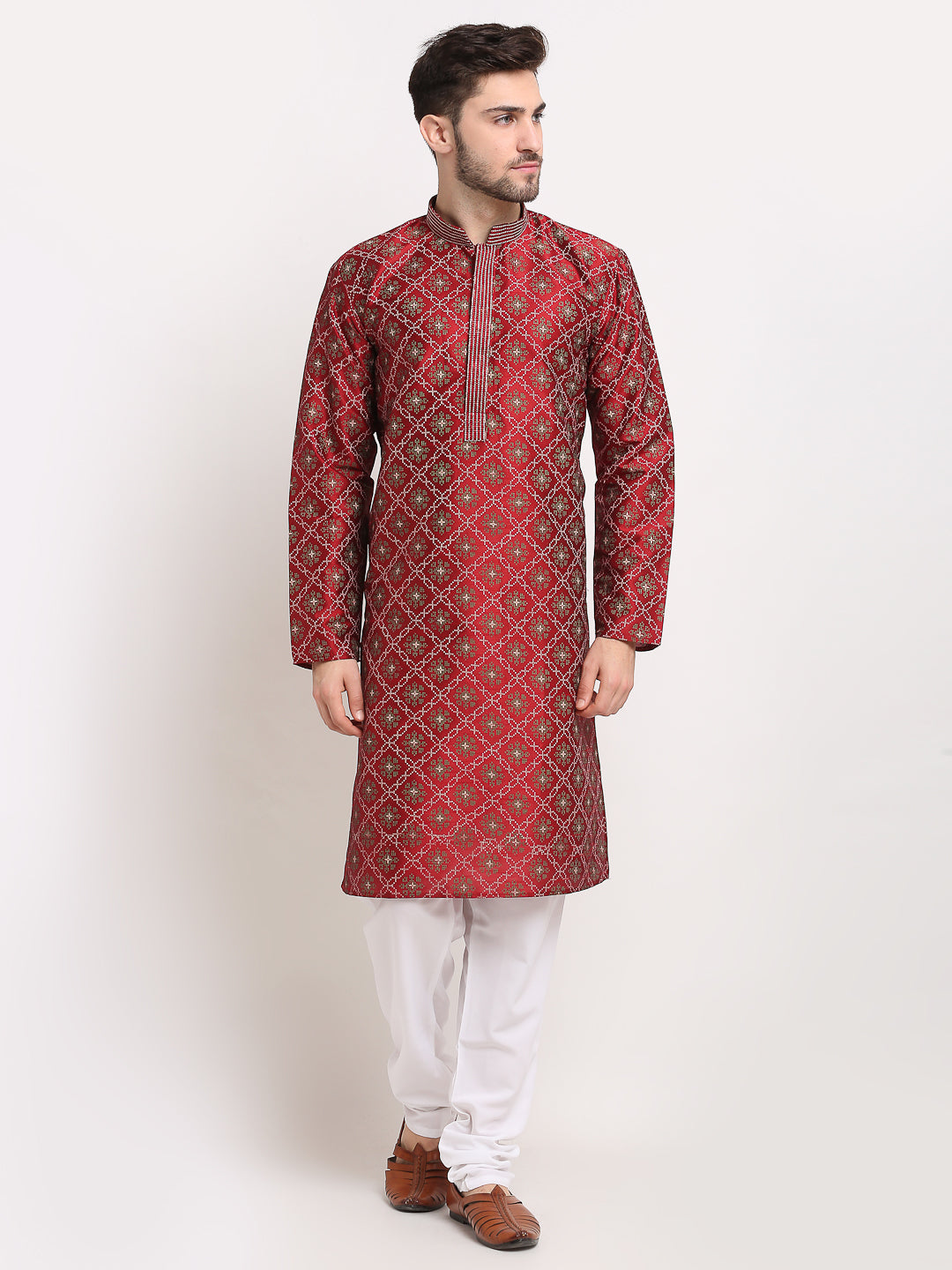 Jompers Men's Maroon Woven Kurta Only