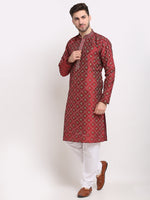 Thumbnail for Jompers Men's Maroon Woven Kurta Payjama Sets