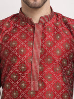 Thumbnail for Jompers Men's Maroon Woven Kurta Payjama Sets