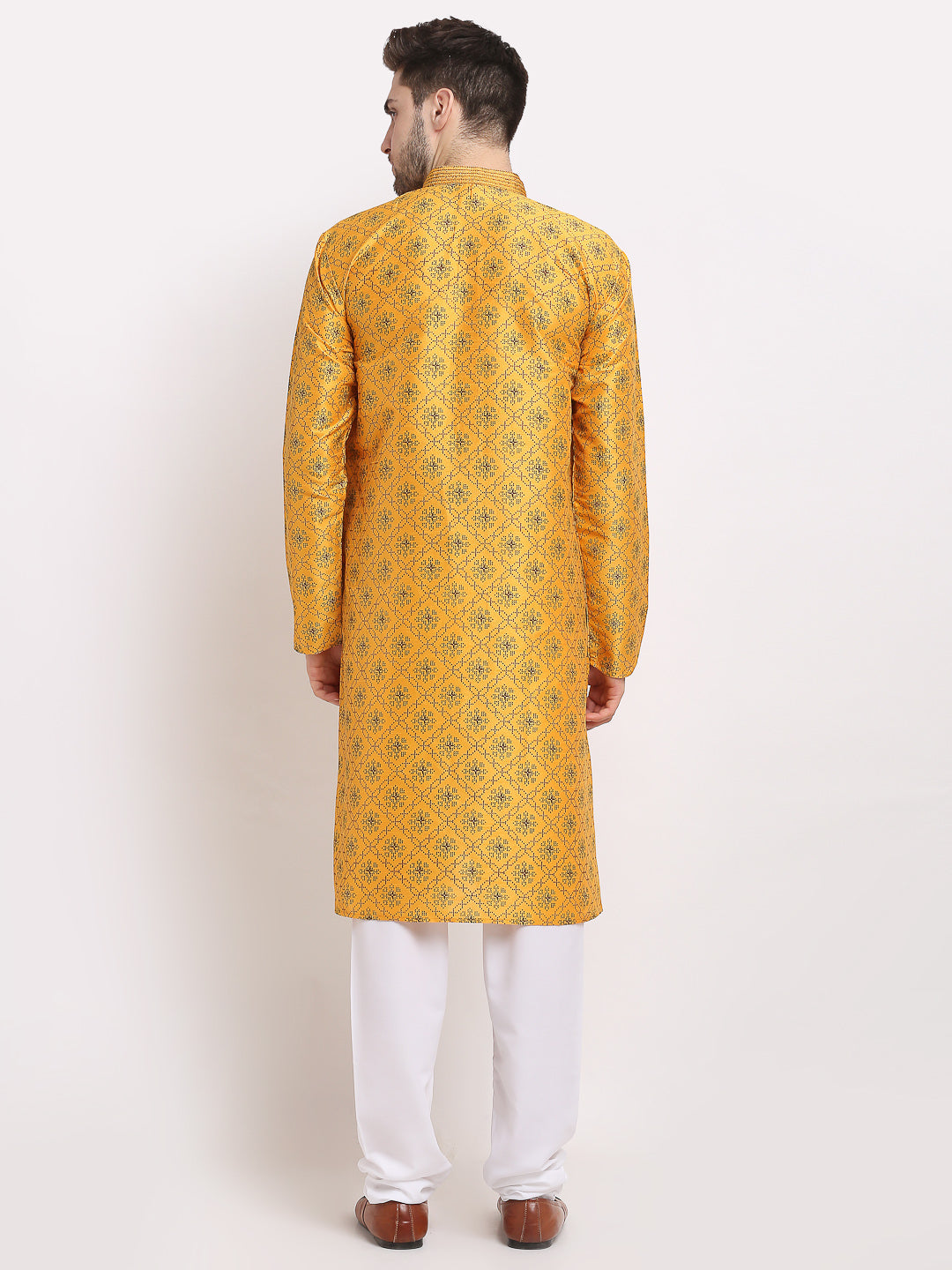 Jompers Men's Mustard Woven Kurta Payjama Sets