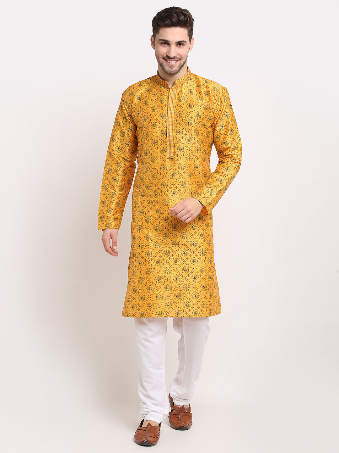 Jompers Men's Mustard Woven Kurta Payjama Sets
