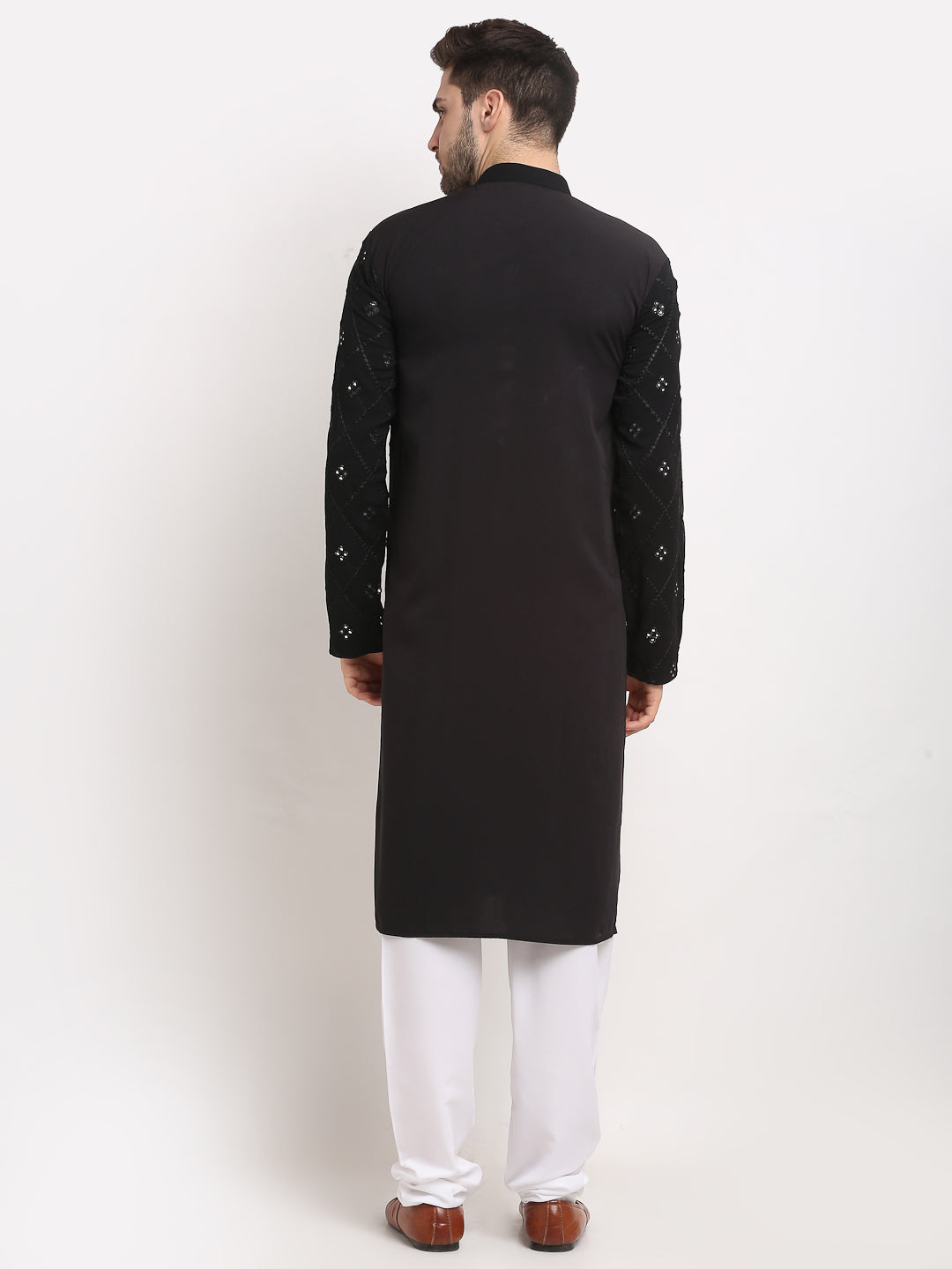 Jompers Men's Black Printed Mirror Kurta Payjama Sets