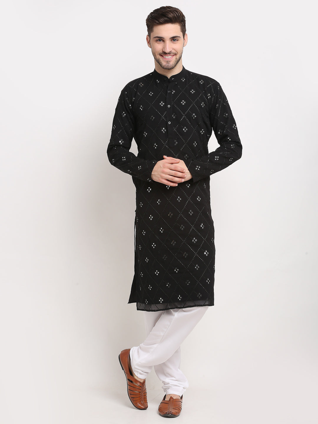 Jompers Men's Black Printed Mirror Kurta Only