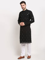 Thumbnail for Jompers Men's Black Printed Mirror Kurta Only