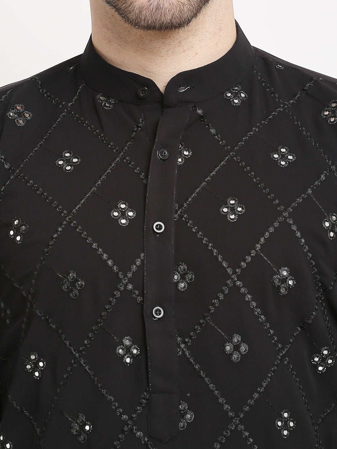 Jompers Men's Black Printed Mirror Kurta Only
