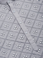 Thumbnail for Jompers Men's Grey Embroidered Mirror Work Kurta Only