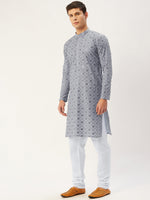 Thumbnail for Jompers Men's Grey Embroidered Mirror Work Kurta Pyjama