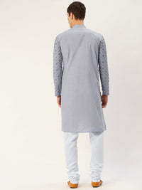 Thumbnail for Jompers Men's Grey Embroidered Mirror Work Kurta Only