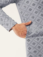 Thumbnail for Jompers Men's Grey Embroidered Mirror Work Kurta Pyjama
