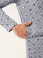 Thumbnail for Jompers Men's Grey Embroidered Mirror Work Kurta Only