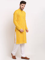 Thumbnail for Jompers Men's Mustard Printed Mirror Kurta Payjama Sets