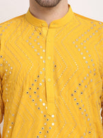 Thumbnail for Jompers Men's Mustard Printed Mirror Kurta Payjama Sets