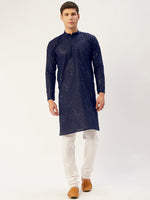 Thumbnail for Jompers Men's Navy Embroidered Mirror Work Kurta Pyjama