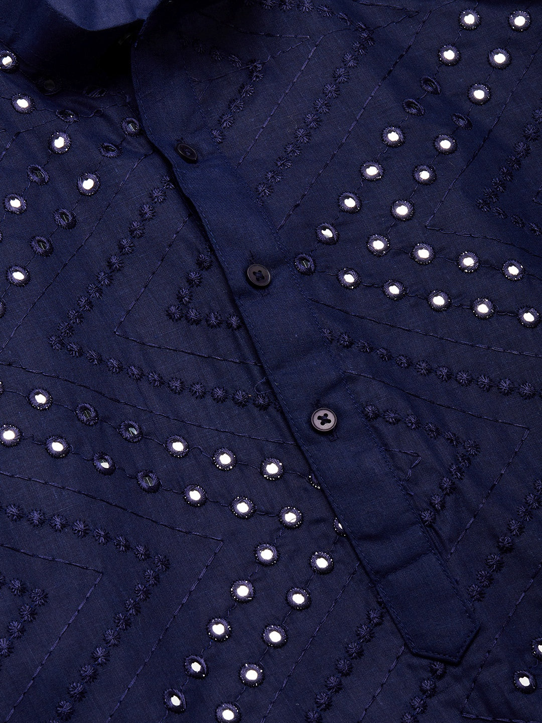 Jompers Men's Navy Embroidered Mirror Work Kurta Pyjama