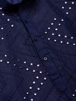 Thumbnail for Jompers Men's Navy Embroidered Mirror Work Kurta Pyjama
