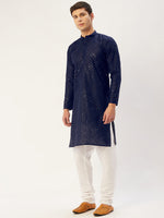Thumbnail for Jompers Men's Navy Embroidered Mirror Work Kurta Pyjama
