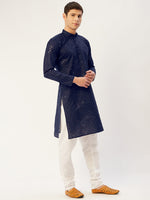 Thumbnail for Jompers Men's Navy Embroidered Mirror Work Kurta Pyjama