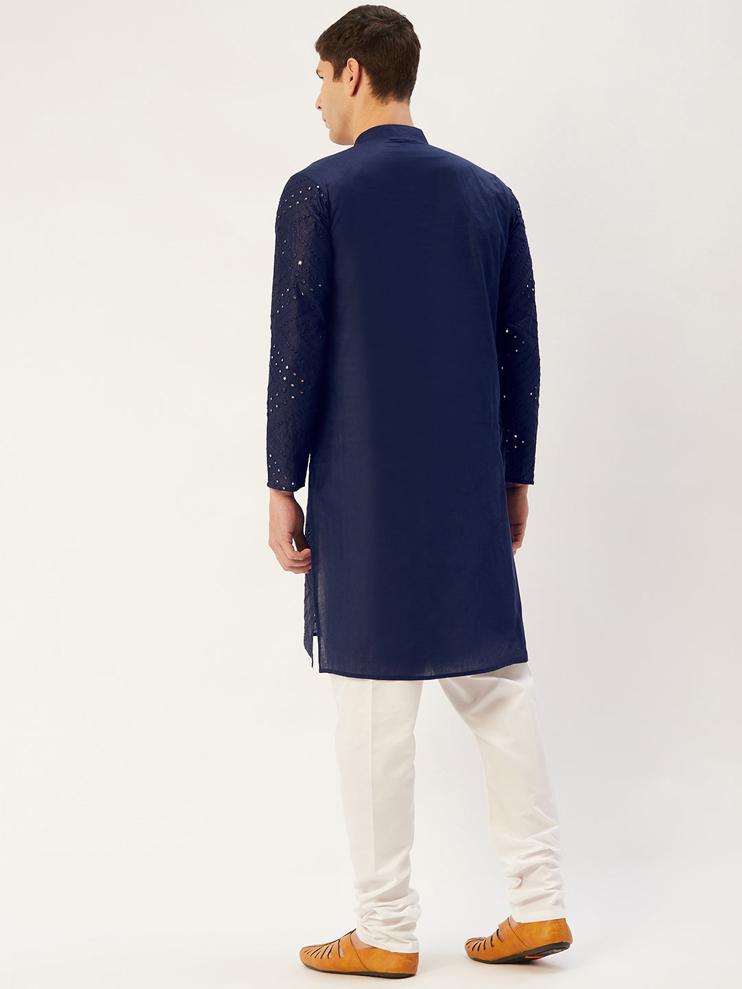 Jompers Men's Navy Embroidered Mirror Work Kurta Pyjama