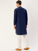 Thumbnail for Jompers Men's Navy Embroidered Mirror Work Kurta Pyjama