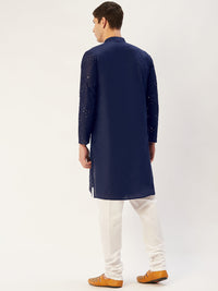 Thumbnail for Jompers Men's Navy Embroidered Mirror Work Kurta Only