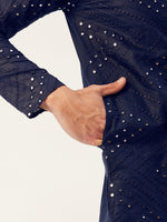 Thumbnail for Jompers Men's Navy Embroidered Mirror Work Kurta Pyjama