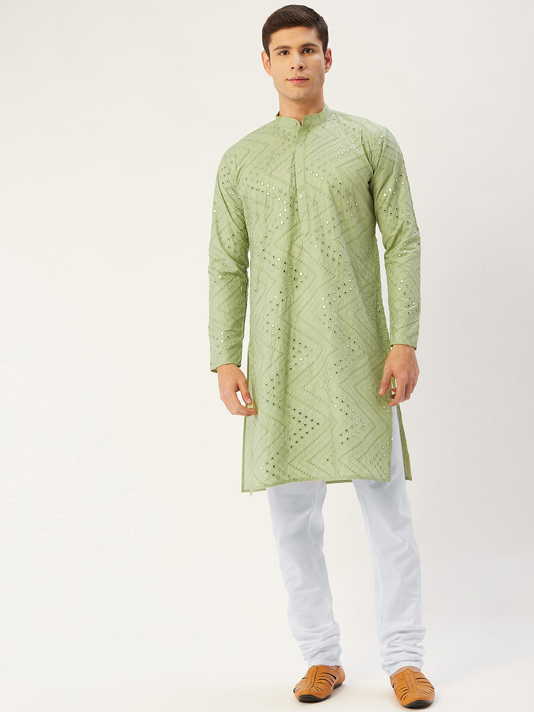 Jompers Men's Pista Embroidered Mirror Work Kurta Pyjama