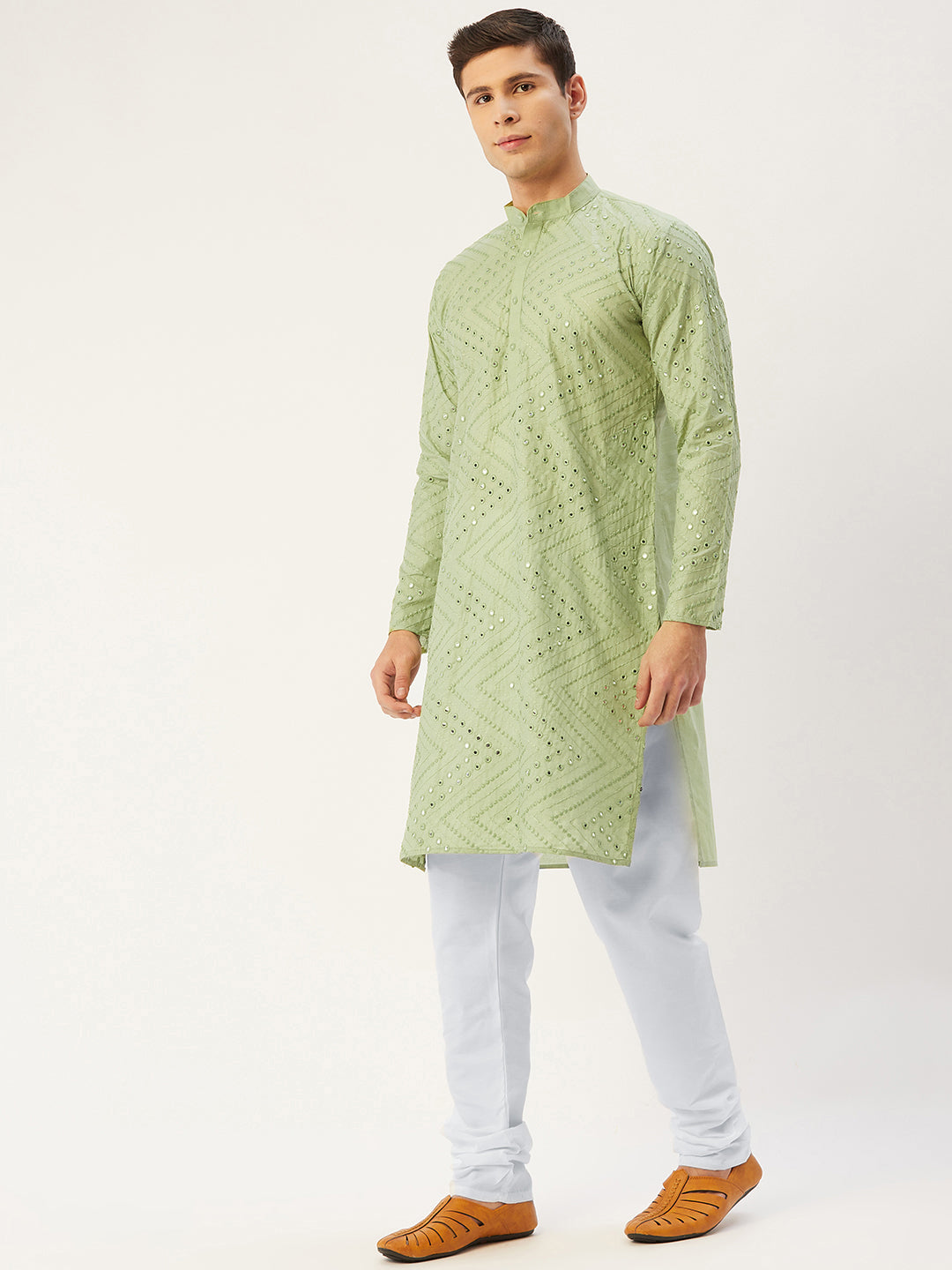 Jompers Men's Pista Embroidered Mirror Work Kurta Pyjama