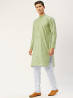 Thumbnail for Jompers Men's Pista Embroidered Mirror Work Kurta Only