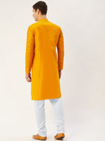 Thumbnail for Jompers Men's Yellow Embroidered Mirror Work Kurta Only