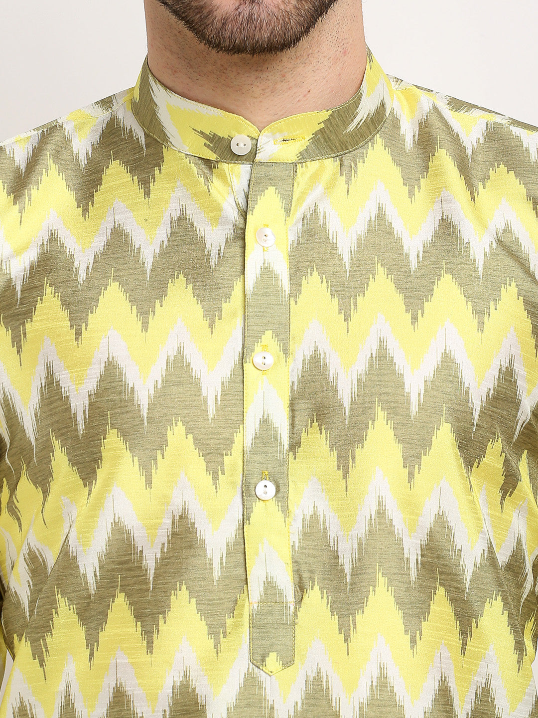 Jompers Men's Multi-Olive Dupion Ikkat Kurta Only