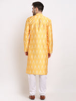Thumbnail for Jompers Men's Mustard Dupion Ikkat Kurta Only