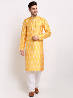 Thumbnail for Jompers Men's Mustard Dupion Ikkat Kurta Only