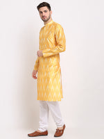 Thumbnail for Jompers Men's Mustard Dupion Ikkat Kurta Only