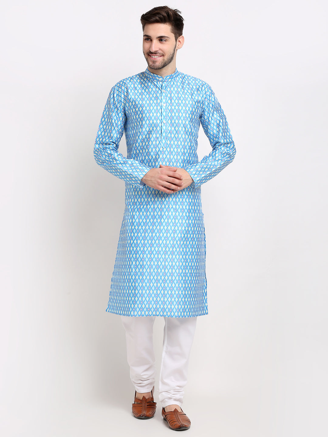 Jompers Men's Sky Dupion Ikkat Kurta Payjama Sets