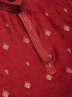 Thumbnail for Jompers Men's Maroon Coller Embroidered Woven Design Kurta Only