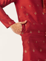 Thumbnail for Jompers Men's Maroon Coller Embroidered Woven Design Kurta Only