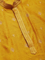 Thumbnail for Jompers Men's Mustard Coller Embroidered Woven Design Kurta Only