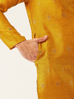 Thumbnail for Jompers Men's Mustard Coller Embroidered Woven Design Kurta Only
