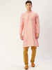 Jompers Men's Pink Coller Embroidered Woven Design Kurta Pyjama