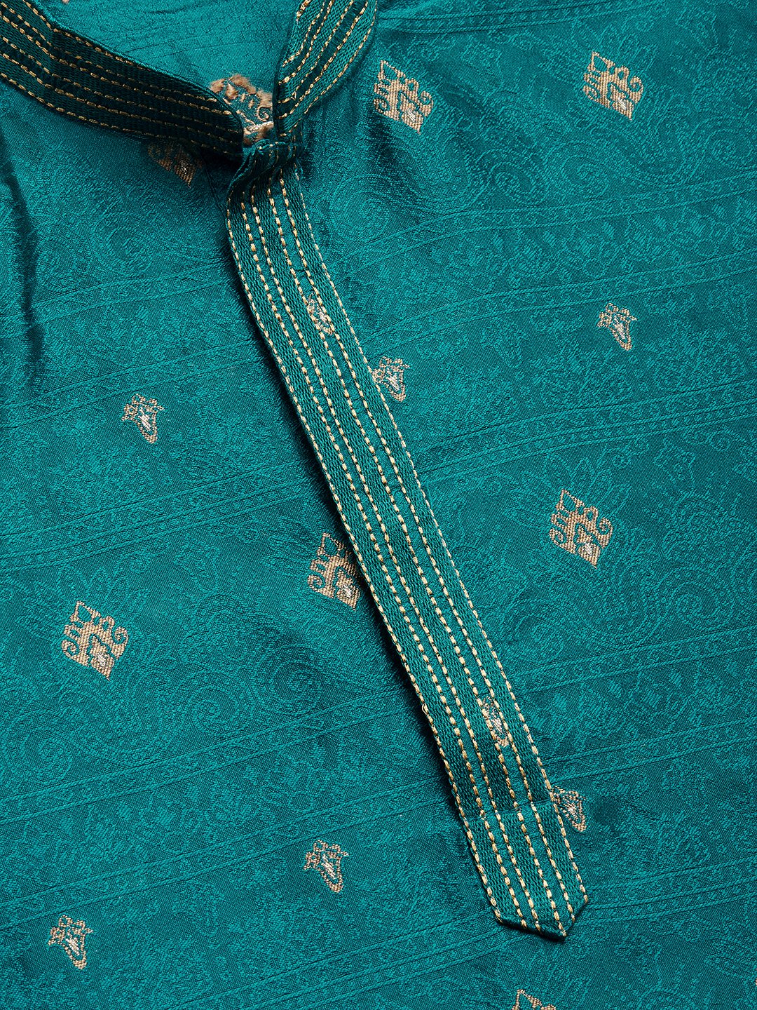 Jompers Men's Teal Coller Embroidered Woven Design Kurta Only