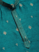 Thumbnail for Jompers Men's Teal Coller Embroidered Woven Design Kurta Only