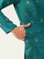 Thumbnail for Jompers Men's Teal Coller Embroidered Woven Design Kurta Pyjama