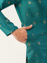 Thumbnail for Jompers Men's Teal Coller Embroidered Woven Design Kurta Only