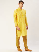 Thumbnail for Jompers Men's Yellow Coller Embroidered Woven Design Kurta Pyjama