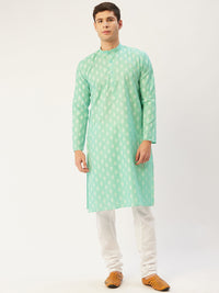 Thumbnail for Jompers Men's Green Cotton Floral printed kurta Only