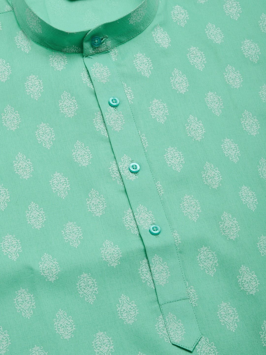 Jompers Men's Green Cotton Floral printed kurta Only