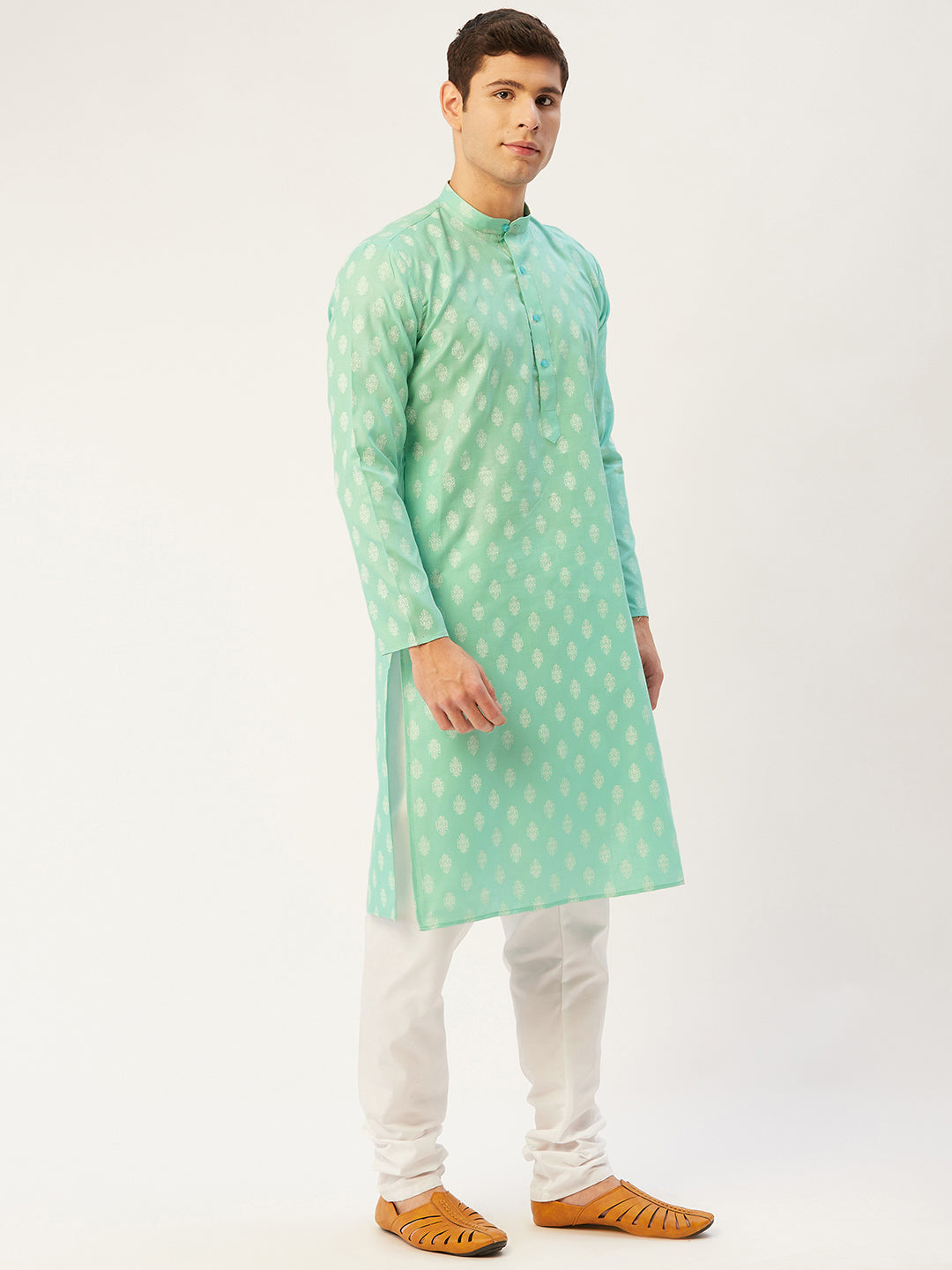 Jompers Men's Green Cotton Floral Printed kurta Pyjama Set