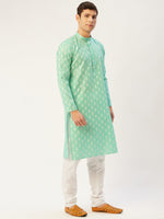 Thumbnail for Jompers Men's Green Cotton Floral Printed kurta Pyjama Set