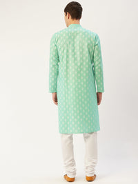 Thumbnail for Jompers Men's Green Cotton Floral Printed kurta Pyjama Set
